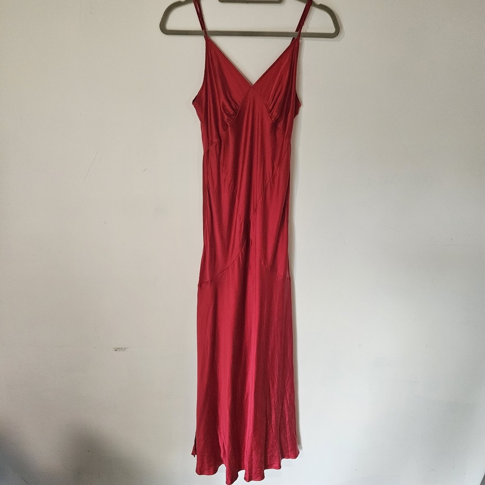 Y2K Victoria's Secret 100% Silk Red Maxi Nightgown Slip Dress M VTG Double Slit